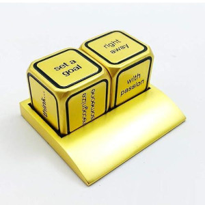 Bescon Promotional Motivational Solid Metallic Dice Set, 2Pcs Motivational Desktop Metal Dice Set One Inch D6, Matt Golden Finish