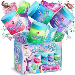 35.16 Fl Oz Summer Mermaid Slime Toy For Girls Ages 6-8, Funkidz Big Premade Shimmer Sparkle Glitter Kid Slime Pack Birthday Party Gift