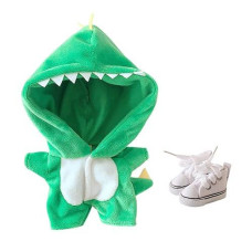 Niannyyhouse Dinosaur Suit 20Cm(7.8In) Plush Doll Clothes Onesies + Shoe 2-Piece Set Green Pajamas (Green)