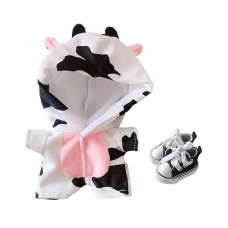 Niannyyhouse Cow Clothes 20Cm(7.8In) Plush Doll Clothes Onesies + Shoe 2-Piece Set Pajamas (Black+White)