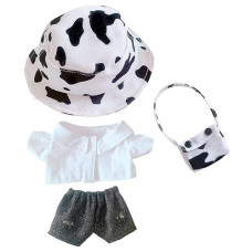 Niannyyhouse Cow Clothes Suit 20Cm(7.8In) Plush Doll Clothes Fisherman'S Hat Denim Shorts White Shirt Doll Dressup(White)