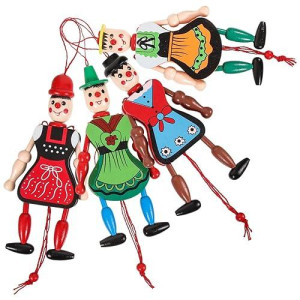 Aboofan 4Pc Funny Wooden Toy Ornaments Hanging Decoration Wood Puppet Doll Toys Wooden Hanging Puppet Toys Marionette Pull String Puppet Doll Toys(Random Style)