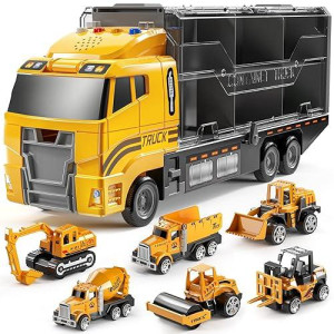 Toddler Toys For 3-9 Years Old Boys, Construction Toys Car Transport Vehicle W/Play Mat, Die-Cast Alloy Engineering Vehicle Gifts For Age 3 4 5 6 Kids Child Boys Girls Birthday Party Favor