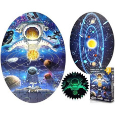 Has-Kids Floor Puzzles For Ages 3-8, 2-Sided Puzzle With Outer Space And Solar System, Glow In The Dark Puzzles, Children Jigsaw Puzzles For Boys And Girls Gifts