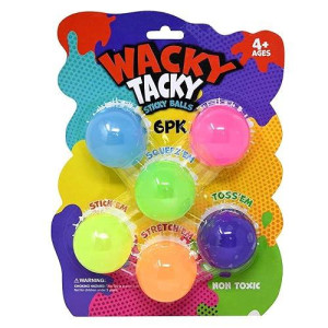 Wacky Tacky Wibbly Squish Beads Balls Set Of 6 - Colorful Squishy Stress Balls For Kids, Wacky Sticky Balls, For Birthdays And Party Favor Bags, And Carnival Game Prizes - 6Pk