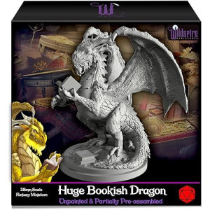 Wildspire Fantasy Bookish Dragon Paintable Dnd Miniature Huge 6" D&D Dragon Mini 28-32Mm Dungeons And Dragons Figure For Fantasy Tabletop Miniatures And Accessory, Partially Assembled For Ttrpg