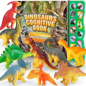 IVOXEX Dinosaur Toys Set - 12 Figures & Sound Book for Kids