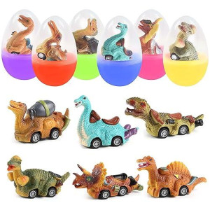 Cherislpy 6 Pack Jumbo Eggs With Dinosaur Pull Back Cars Toys Inside For Kids Boys Toddlers Easter Basket Stuffers Easter Egg Fillers