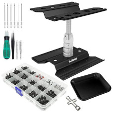 Globact Rc Car Repair Work Stand Repair Tool Set 360 Degree Rotation And 521 Pcs Rc Screws Kit And Rc Screwdrivers And Screws Pallet Kit For 1/8 1/10 1/12 1/16 1/18 Rc Car Truck Crawler (Black)