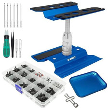 Globact Rc Car Repair Work Stand Repair Tool Set 360 Degree Rotation And 521 Pcs Rc Screws Kit And Rc Screwdrivers And Screws Pallet Kit For 1/8 1/10 1/12 1/16 1/18 Rc Car Truck Crawler (Blue)