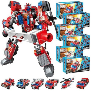 Transforming Toy Blockformers Connector Set (6-In-1) Robot Transforming Blocks Large Transforming Set Transfor Toys Stem Robots For Boys And Girls Connect 6 Vehicles To Build Mega Robot (Rescuebot)