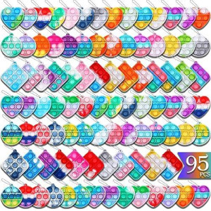 Arme 95Pcs Pop Fidget Toys，Party Favors Toddler Toys Pop Fidget Keychain Mini Fidget Toys Bulk Sensory Toys Stress Toys, Party Fidget Pack Popper Toy Gift For Girls Boys