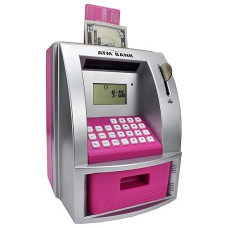 Toy Talking Atm Bank Atm Machine Savings Bank For Kids -Works A Real One- Deposit, Withdraw, Debit Card, Saving Target, Timer And Clock (Pink)