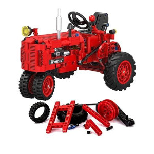 Gynthias 1/12 Classic Farm Tractor Toys Building Blocks Set Endless Fun For Kids With A Collection Of Tractor Toys To Building Your Own 302Pcs Classic Red Farm Tractor