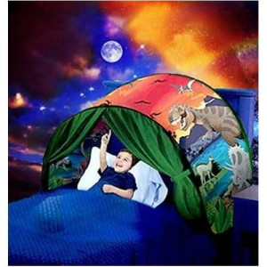 Yovecathou Bed Tents Fantasy Fun Foldable Play Pop Up Outdoor Indoor Twin Size,Magic Playhouse Princess Secret Castle,Birthday For Girls Kids Baby (Dinosaur Island)