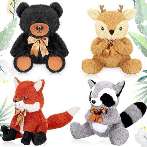 Woodland Stuffed Animal Jungle Animal Toy Set Including Plush Elk Fox Raccoon Black Bear Realistic Toy Woodland Forest Animals Mini Plush Wild Animals Toys