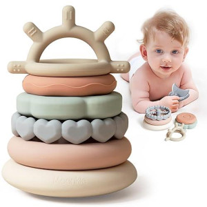 Moonkie Stacks Of Circles Soft Teething Toy | Educational Learning Baby Toy | Stacking Ring Toys For Babies Boy And Girl | 7 Piece Teethers Set