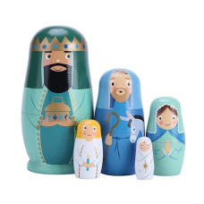 Yoption 5Pcs Russian Matryoshka Dolls Handmade Wooden Jesus Nativity Nesting Dolls Set For Christmas Easter Birthday Gift Decorations