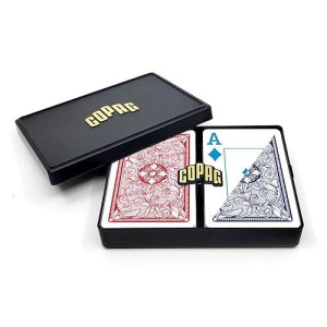 Copag 4-Color Legacy Design 100% Plastic Playing Cards, Bridge Size (Narrow) Jumbo Index Red/Blue Double Deck Set…