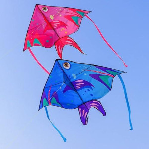 Xentumi Fish Kite 2 Pack With String, Kites For Kids & Adults, Easy To Fly And Assemble, Beach Kite For Kids 4-8 8-12 Kites For Beginner Girls And Boys Delta Kites For Toddlers Age 3-5