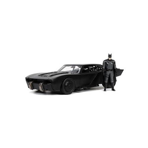 Dc Comics 1:24 The Batman Batmobile Die-Cast Car W/ 2.75" Batman Figure, Toys For Kids And Adults,Black/Silver