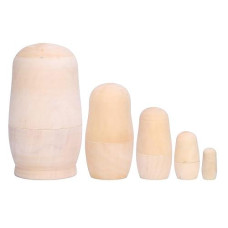 Yoption 5 Pieces Blank Unpainted Russian Nesting Dolls, Handmade Wooden Nesting Wishing Dolls Diy Matryoshka For Kids Boys Girls Paint Gifts (Set Of 5)