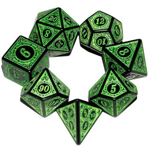 Carving In Green Black Dnd Dice Set For Board Game