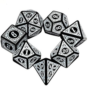 Carving In White Black Dnd Dice Set For Board Game