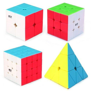 Roxenda Speed Cube Set, Speed Cube Bundle Of 2X2 3X3 4X4 And Pyramid Cube Smoothly Stickerless Magic Cubes Collection For Kids Teens & Adults [4 Pack] (Stickerless)