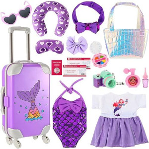 Travel Luggage Play Set For 18 Inch Doll Accessories And Furniture Doll Luggage Seat With Mermaid Doll Clothes Sunglasses Camera