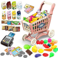 deAO Red Kids Shopping Cart Trolley - Grocery Play Set