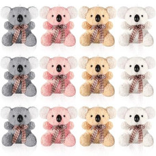 12 Pieces 4 Inch Plush Mini Bear Bunny Puppy Koala Easter Stuffed Animals Jointed Doll Toys Furry Dolls For Birthday Wedding Graduation Party Favors Diy Keychain (Koala, Pink, Apricot, Gray, White)