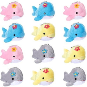 Zomiboo 12 Pcs Mini Animal Plush Toys Dolphin Sea Turtle Stuffed Animals Small Tiny Ocean Mini Plush Toys For Keychain Decoration Baby Xmas Bag Fillers Stocking Stuffs(Dolphin)