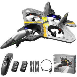 Goolrc V17 Remote Control Plane, 2.4Ghz Foam Rc Airplanes Jet Fighter Stunt Rc Airplane With Spinning Drone,Gravity Sensing,Stunt Roll,Cool Light,2 Battery For Kids Boys