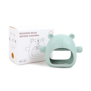 Baby Little Bear Silicone Teething Toys For 3-6 6-12 Months Infants,Anti-Dropping Hand Wrist Teether Mitten,Sensory Chew Toy For Baby Sucking Biting Needs. (Blue)