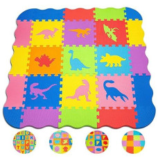 ToyVelt Dinosaur Foam Play Mat - Interlocking Puzzle Tiles