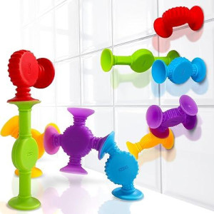 Bunmo Suction Bath Toys - Connect, Build, Create - No Mold Bath Toy - Hours Of Fun & Creativity - Fine Motor Skills - Stimulating & Addictive Sensory Toy - Non-Mouthable Toy 3+ - Textured 10 Pack