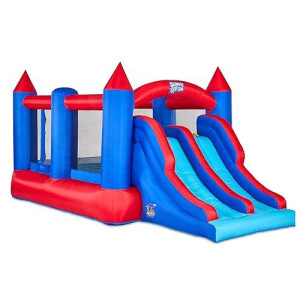 Sunny & Fun Inflatable Bouncy Castle With Dual Slide - Heavy-Duty For Outdoor Fun - Climbing Wall, Slides, Bounce House - Easy To Set Up & Inflate With Included Air Pump & Carrying Case