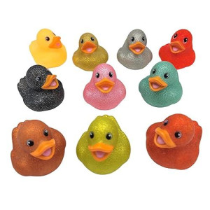 Zugar Land Colorful Glitter Rubber Duckies (2") Assorted Neon Color Squeaky Ducks Ducky Duck (6 Pack)