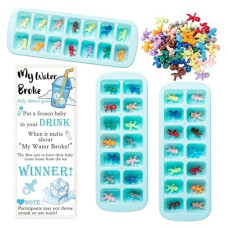 Zyflsq My Water Broke Baby Shower Game 60 Multicolor Mini Plastic Babies, 3 Ice Cube Trays, 1 Sign