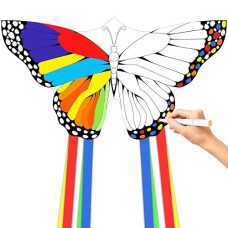 Diy Butterfly Kids&Adults Kite,Kites For Kids Ages 4-8,Paintable Kite,With 300Ftstring And Marker(12-Count) By Simxkai