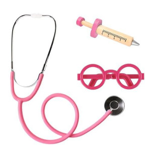 Roctocesy Kids Stethoscope Syringe Glasses Toy, Real Working Nursing Doctor'S Stethoscope,Halloween Doctor Costume Cosplay Pretend Play Accessories (Pink)