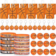 Leinuosen 48 Pcs Basketball Party Favors Supplies Including 12 Basketball Gift Bags 12 Mini Stress Balls 12 Keychains 12 Motivational Silicone Wristband