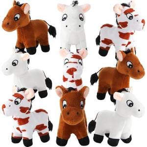 Zomiboo 9 Pack Horse Stuffed Animals Horse Plush Toy Standing Stuffed Horse 4 Inch Mini Plush Horse With Detachable Chain For Animal Theme Party Birthday Decoration Supplies (Cute Style)