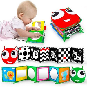 Inbeby Black And White High Contrast Sensory Baby Crib Toys Soft Book, Standable Tummy Time Mirror Toy For Baby Newborn 0 3 6+ Months Brain Development Infant Boy Girl 0 6 Month Multi-Function