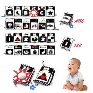 Yohome Baby Cloth Books, 2Pcs Black And White High-Contrast Soft Cloth Book Infant Sensory Tummy Time Toys For Babies, Double Sided & Folding Baby Book, Newborn Sensory Toys For 0-6 Months