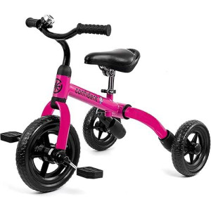 Ancaixin 3 In 1 Toddler Tricycles For 2-5 Years Old Girls And Boys With Adjustable Seat Detachable Pedal And Bell | Foldable Baby Balance Bike Riding Toys | Kids Birthday Christmas New Year Gift Pink