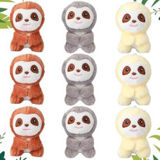 9 Pcs Mini Sloth Stuffed Animal Sloth Birthday Party Supplies Small Baby Shower Sloth Gifts Soft Huggable Adorable Jungle Animal Plush Toys Set For Party Favors Award 4 Inches (Brown, Gray, Beige)