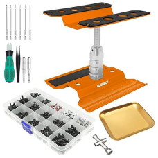 Globact Rc Car Repair Work Stand Repair Tool Set 360 Degree Rotation And 521 Pcs Rc Screws Kit And Rc Screwdrivers And Screws Pallet Kit For 1/8 1/10 1/12 1/16 1/18 Rc Car Truck Crawler (Orange)