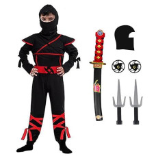 Skyllc Ninja Costume Kids, Boys Ninja Costume With Accessories For Halloween Christmas Carnival Birthday Party,Size S